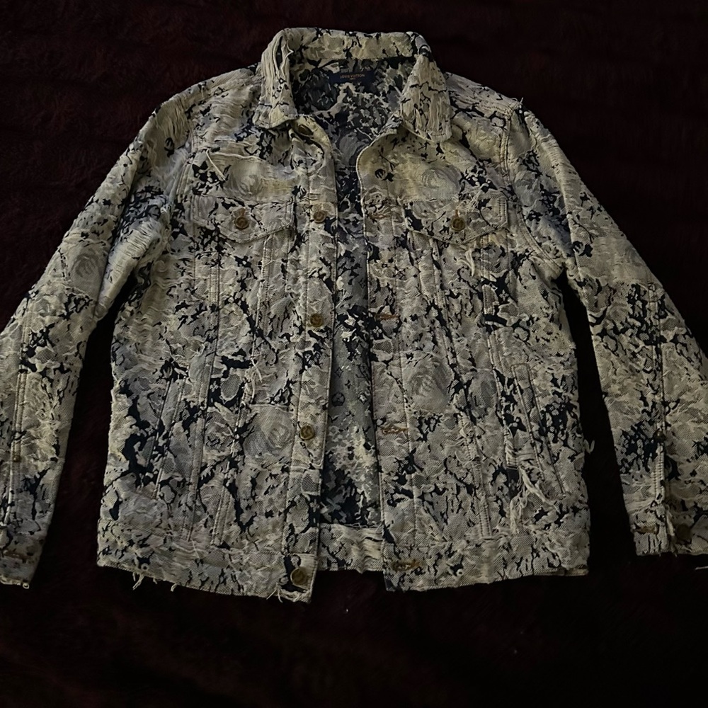 Louis vuitton floral distressed denim jacket